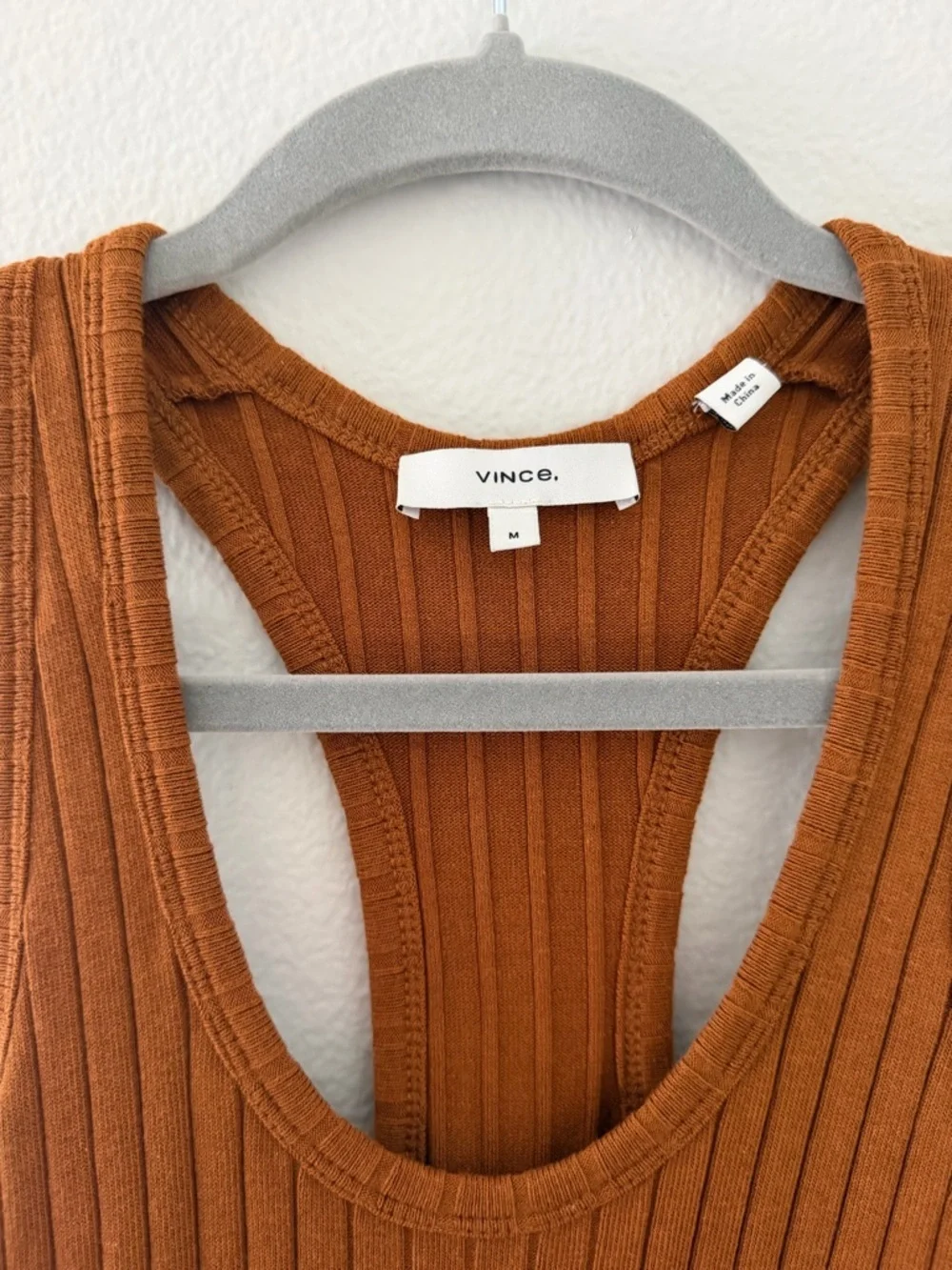 Vince Rust Ribbed Racerback Tank Midi Cotton Blend Dress Size M